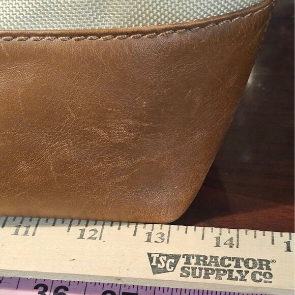 Tumi Beige Canvas & Brown Leather Tote Bag With Rear Zip Pocket And Handles - Picture 9 of 11